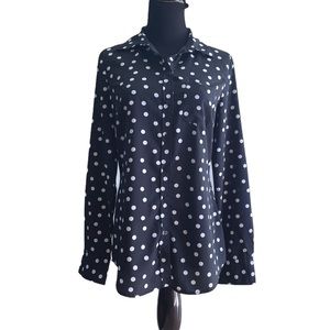 Navy & White Dot Button Down Top